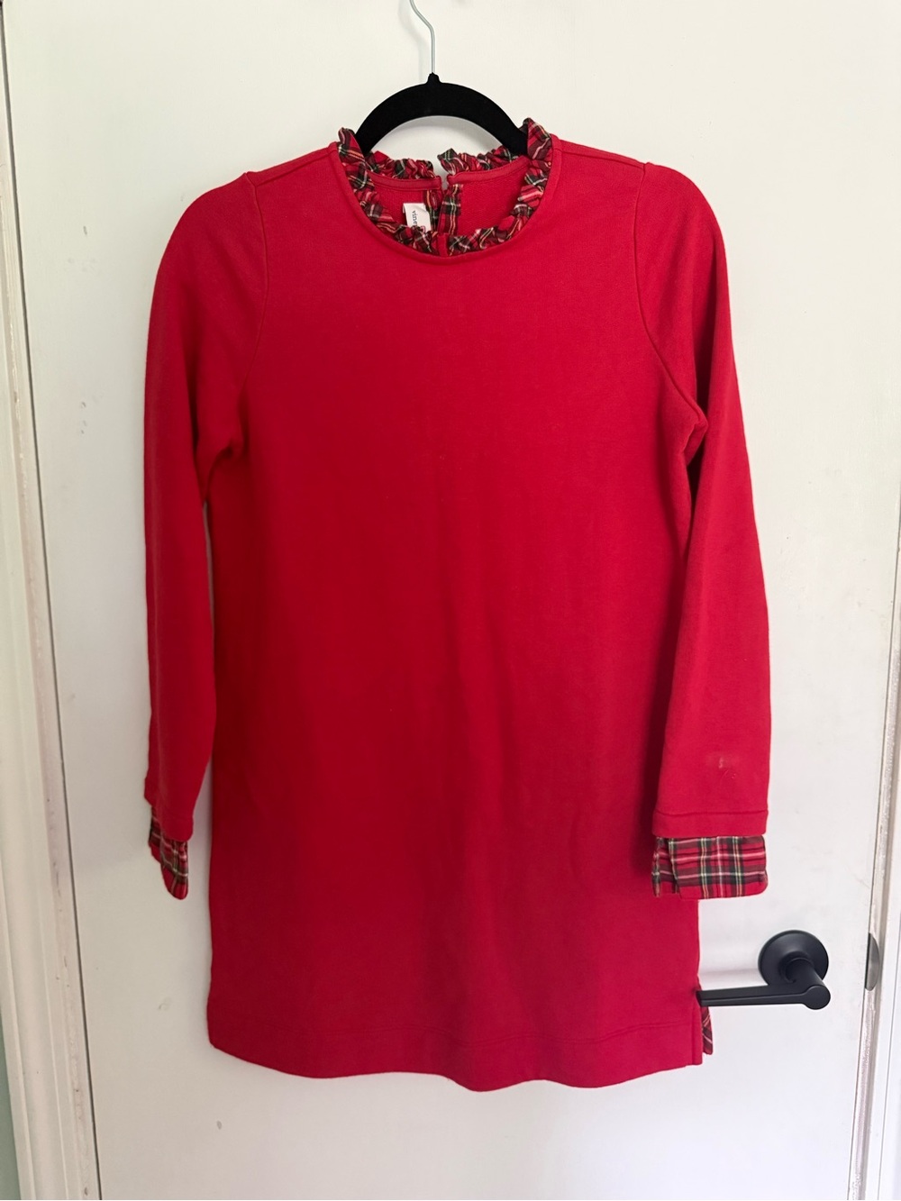 Vineyard Vines Girls XL Red Long-Sleeve Sweatshirt Dress with Plaid Trim